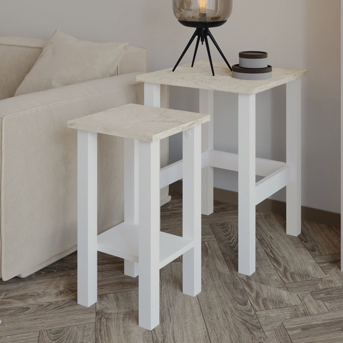 Hanah Home Gina 2 Juego de Mesas Auxiliares Blanco y Travertino Hanah Home Gina 2 Juego de Mesas Auxiliares Blanco y Travertino